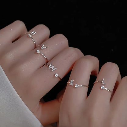 LATS Zircon Initial A-Z Letter Rings for Women Girl Adjustable Opening Ring Name Alphabet Female Wedding Fashion Jewelry Gift