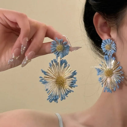 New Colorful Sun Flower Raffia Bead Earrings For Women Girl Handmade Bohemian Rattan Knit Earrings Summer Party Jewelry Gifts