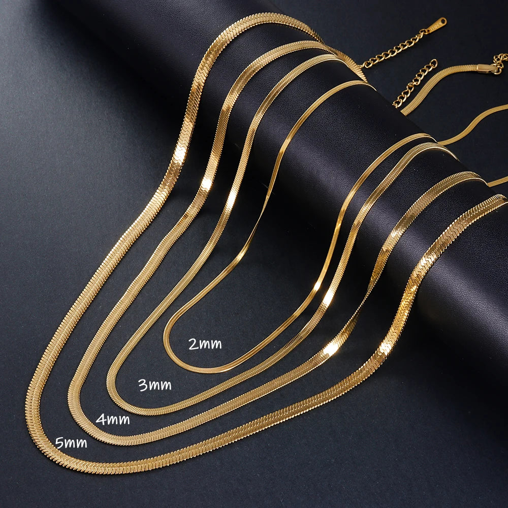 Gold Color Stainless Steel Blade Snake Chain Necklace for Women Men Herringbone Choker Neck Chains 2024 Trend Jewelry Gift Hot
