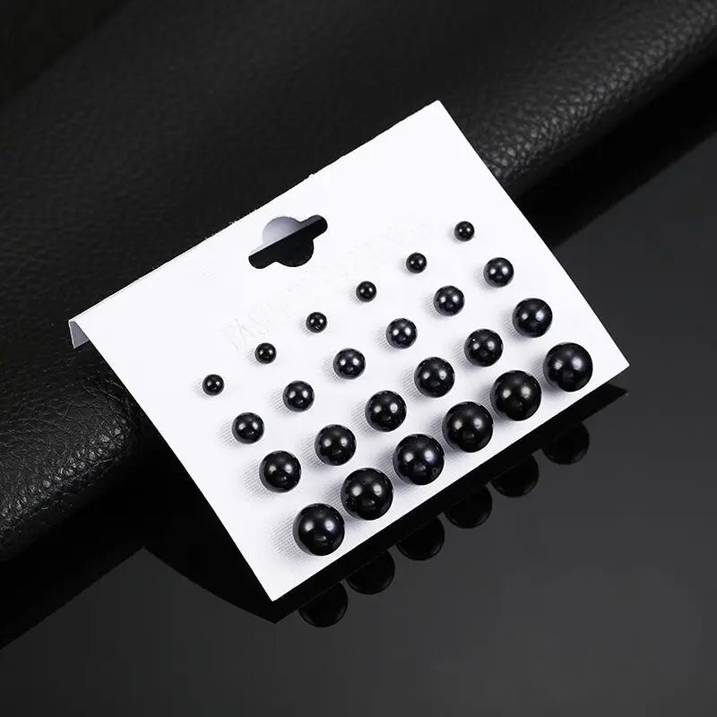 Trendy 12 Pairs/Set Cute Triangle Crystal Heart Stud Earrings for Women Ball Simulated Pearl Flower Brincos