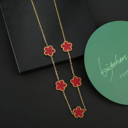 INS Hot Sale Stainless Steel Five Laef Flower Clover Bracelet Jewelry Set Necklace Earrings For Woman Daily Wear Brand Jewelry