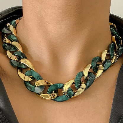 Simple Exaggerated Necklace Lady 4 Color Hip Hop Distorted Thick CCB Chain Creative Necklaces Fashion Glamour Girl Jewelry Gift