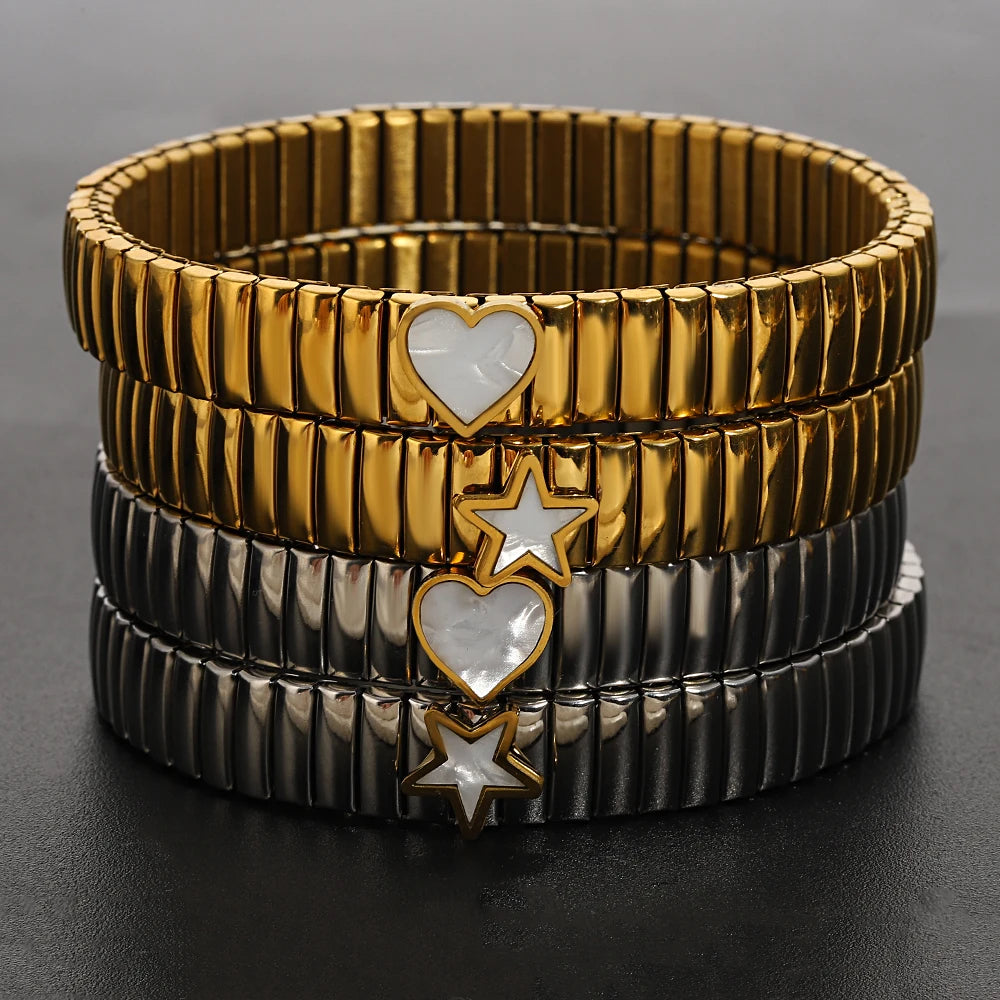 Greatera Elastic Love Ring Bangle For Women Men Fashion Multiple Stainless Steel Star Pattern Charm Watch Strap Bracelet Jewelry