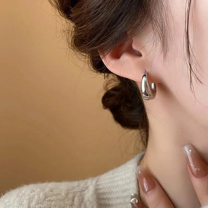 Punk Oval Hoop Earrings Metallic Geometric Ear Buckle Minimalist Style U-shaped Ear Buckle Daily Life Earring Accessories