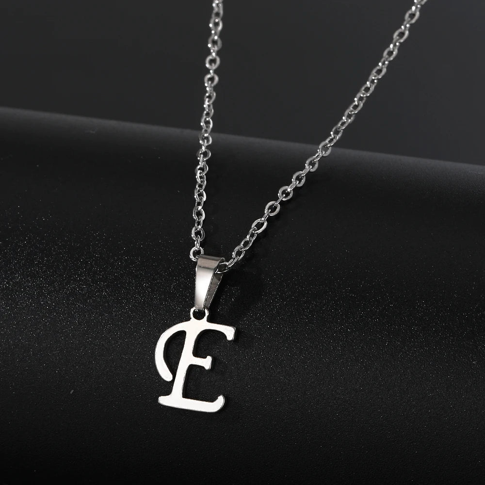 Stainless Steel English Alphabet 26 A-Z Letter Necklace Pendant Women Men Capital Initial Name Necklace Birthday Gift