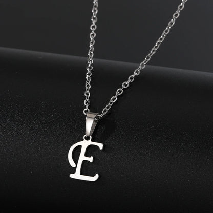Stainless Steel English Alphabet 26 A-Z Letter Necklace Pendant Women Men Capital Initial Name Necklace Birthday Gift