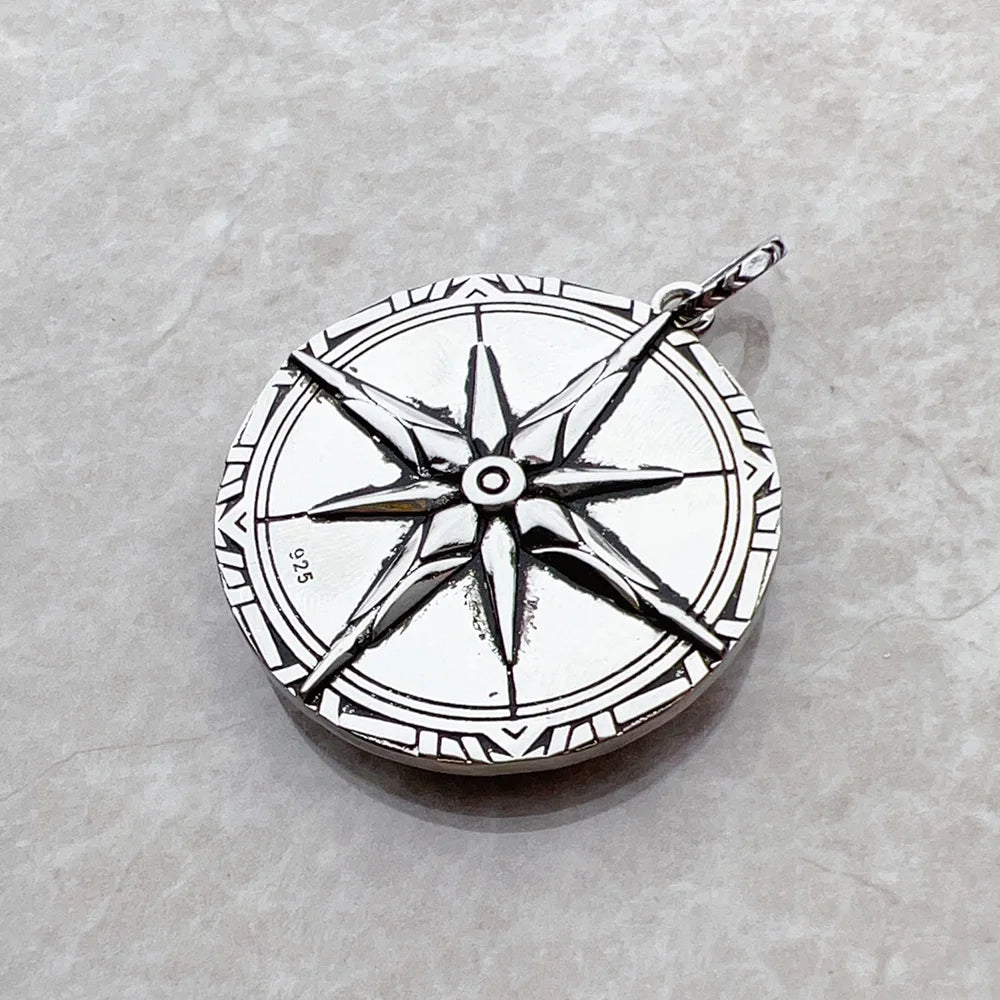 Pendant Black Compass New Jewelry 925 Sterling Silver Accessories Vintage Gift For Men Women
