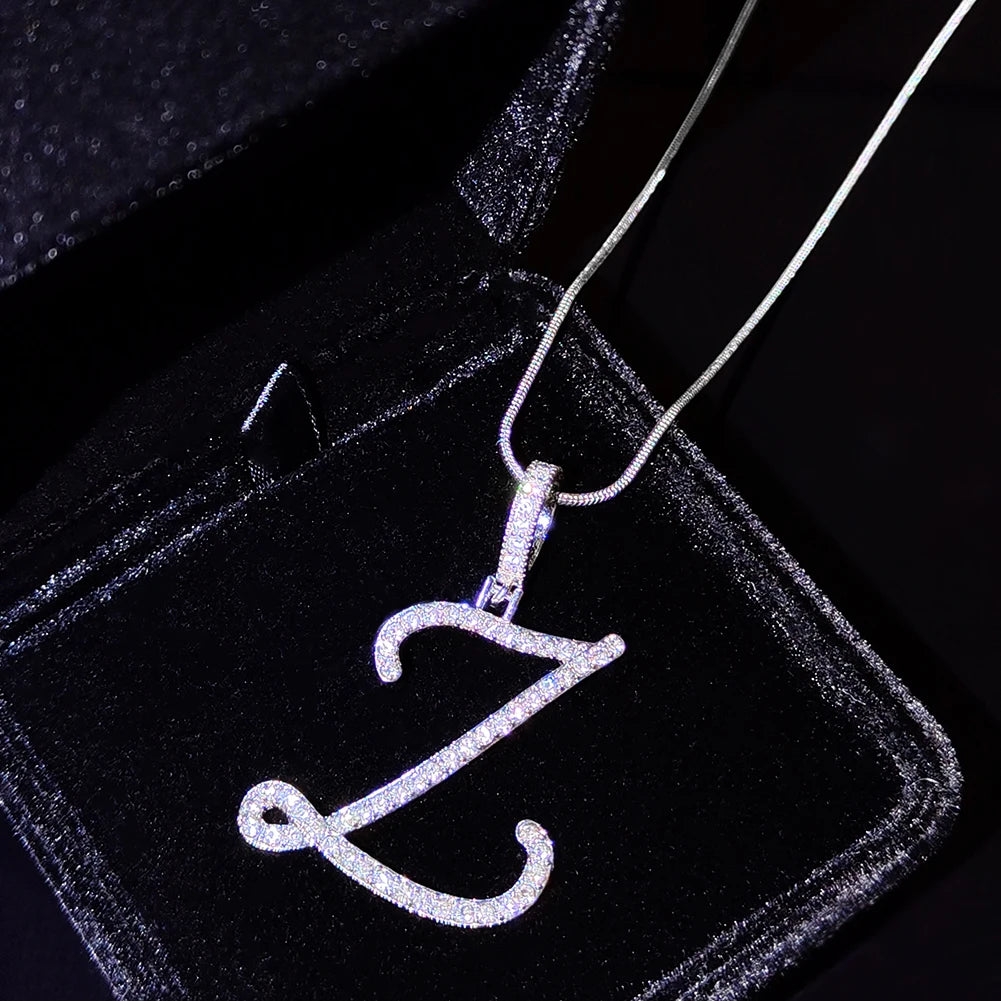 Flatfoosie New A-Z Cursive Initial Letter Name Pendant Necklace For Women Simple Rope Chain Letter Necklace Fashion Jewelry Gift