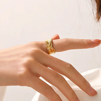Stainless Steel Irregular Geometric Open Rings for Women Gold Color Texture Couple Wedding Ring Trendy Elegant Aesthetic Jewelry