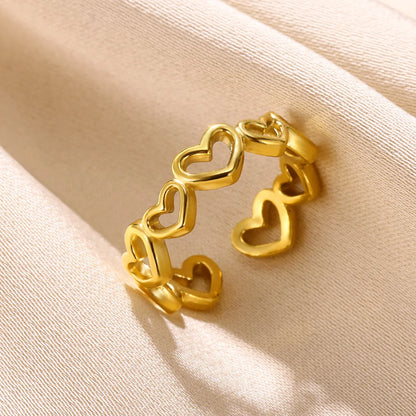 Stainless Steel Rings for Women Gold Color Couple Jewelry Aesthetic Accessorie Adjustable Punk Embossed Hollow Ring