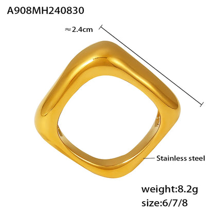 Simple Irregular Square Rings For Women Stainless Steel 18k Gold PVD Plated Waterproof Women's Glossy Ring Couples Jewelry Gift