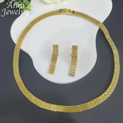 Necklace Earrings Bracelet Simple 18K Gold Plated Jewelry Set for Women Italian Jewellery Set Bridal Wedding African Party Gifts