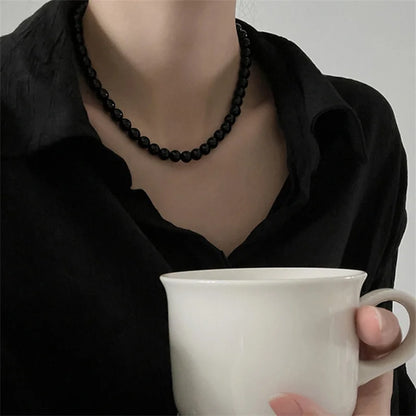 French Vintage Black Pearl Choker Simple Acrylic Beaded Chain Necklace For Women Jewelry Accessories Women's Gift