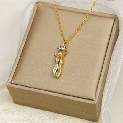 LATS Stainless Steel Couple Hugging Pendant Necklace for Women Men Silver Color Love Chain Good Friend Gifts Fashion Jewelry
