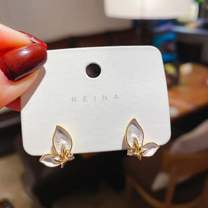New Fashion Enamel Butterfly Stud Earrings Women Personality Beautiful Golden Rimmed Crystal Butterflies Earrings Jewelry Gift