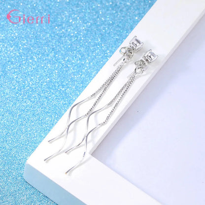 Temperament 925 Sterling Silver Cubic Zircon Ear line Long Tassel Drop Earring for Women Girl Personality Jewelry Oorbellen