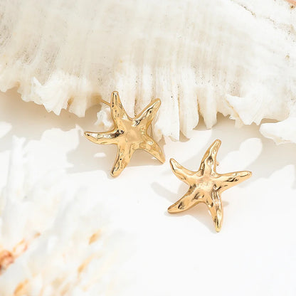LATS Punk Metal Starfish Stud Earrings for Women Fashion Gold Color Star Geometric Temperament Earrings Summer Jewelry Gift