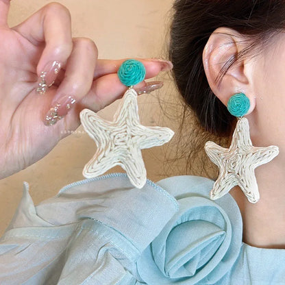 New Colorful Sun Flower Raffia Bead Earrings For Women Girl Handmade Bohemian Rattan Knit Earrings Summer Party Jewelry Gifts