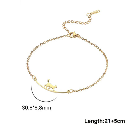 Teamer Cute Walking Cat Anklets for Women Stainless Steel Jewelry Foot Bracelet Fashion Summer Beach Accessories 2025 Wholesale