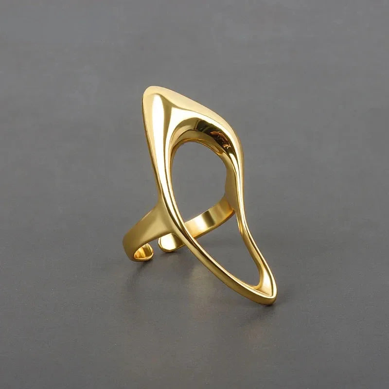 Female Fashion Smooth Exaggerated Exquisite Elegant Rings Silver Color Geometric Hollow Ring Jewelry Accessories Gift