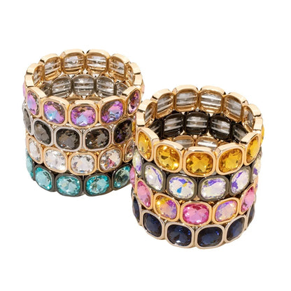Boho Style Fashionable Light Luxury Square Beaded Inlaid Crystal Elastic Rope Bracelet Women's Jewelry