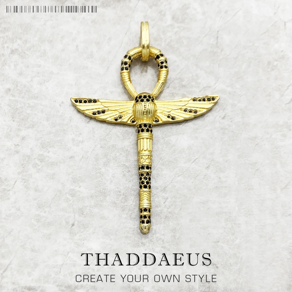 Pendants Large Amulet Golden Scarab Ankh Cross New Jewelry Vitnage 925 Sterling Silver Lucky Gift For Women Men