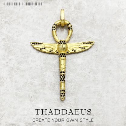 Pendants Large Amulet Golden Scarab Ankh Cross New Jewelry Vitnage 925 Sterling Silver Lucky Gift For Women Men