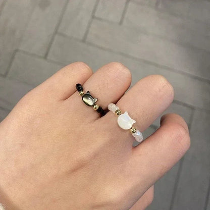 New Natural Moonstone Obsidian Rings Beads Minimalist Fidget Ring Cute Black White Cat Ring Women Men Party Accessories Jewelry