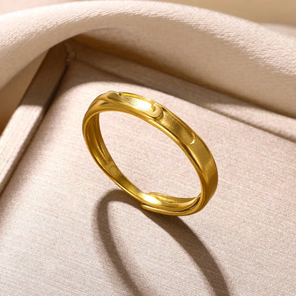Stainless Steel Rings for Women Gold Color Couple Jewelry Aesthetic Accessorie Adjustable Punk Embossed Hollow Ring