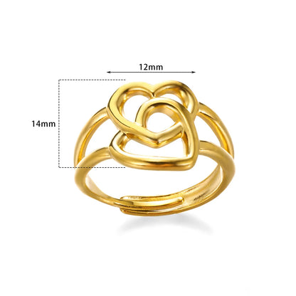 Stainless Steel Rings for Women Gold Color Couple Jewelry Aesthetic Accessorie Adjustable Punk Embossed Hollow Ring