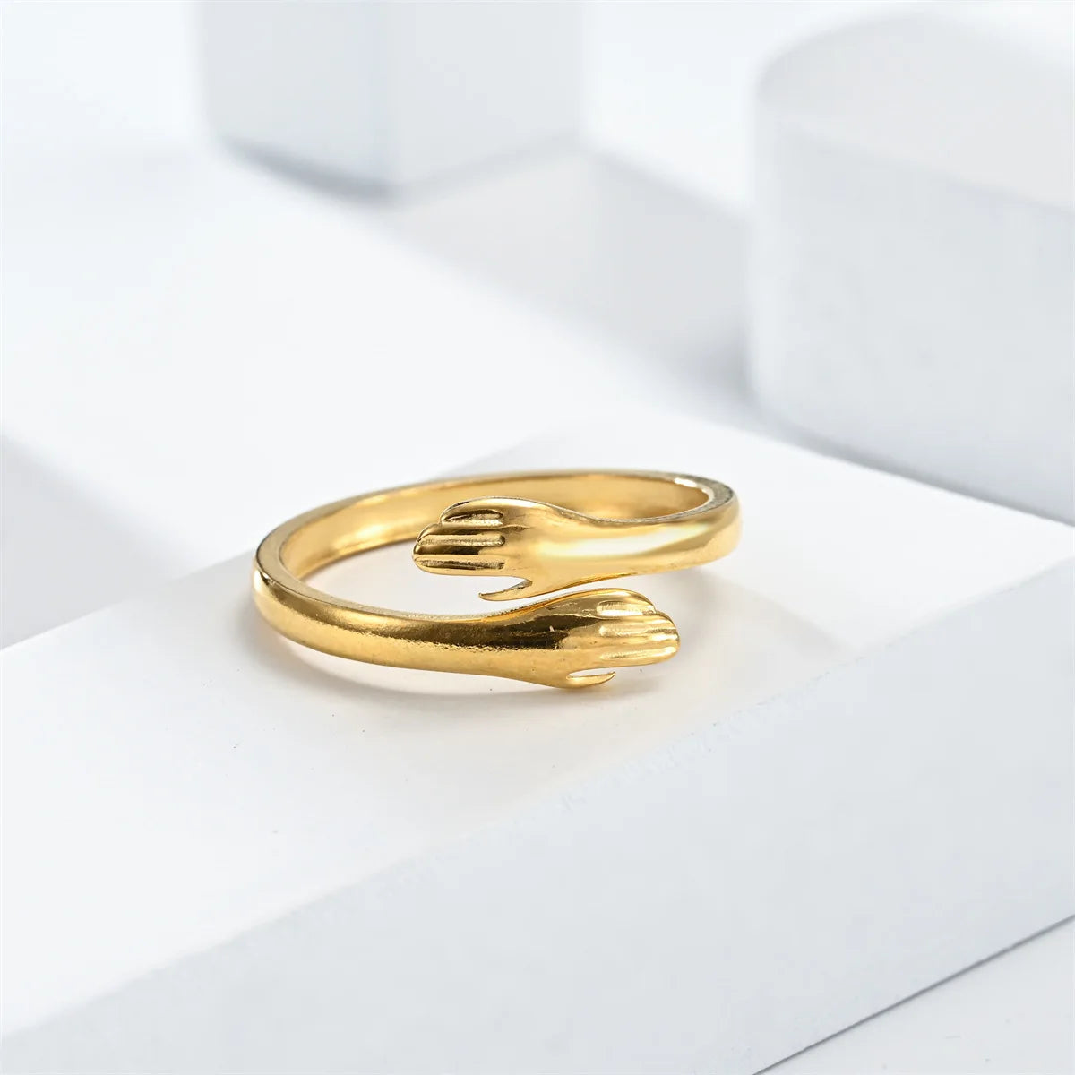 Round Gold Color Warmly Embraced Love Hug Open Rings For Women Cute Creative Hands  Adjustable Jewelry