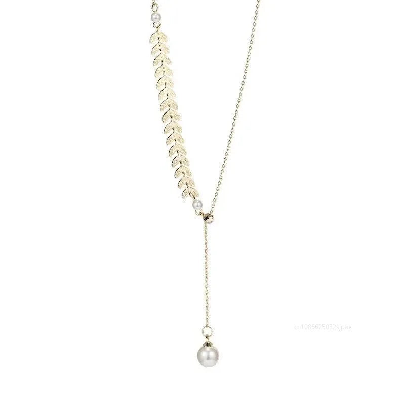 New Simple Wheat Ear Pearl Bracelet Necklace Earrings Jewelry Set for Women Lucky Gold Color Bracelet Charm Jewelry Necklaces