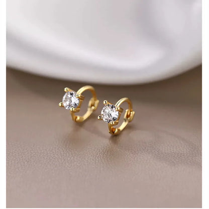 2PC Stainless Steel Little Huggies Hoop Earrings For Women Tiny Crystal Zirconia Pendant Cartilage Earrings Piercing Jewelry