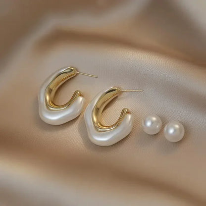 Fashion Gold Color Pearl Irregular for Women Korean Design Rhinestone Round Geometric Earring Trendy Party Girls Gifts Jewelry