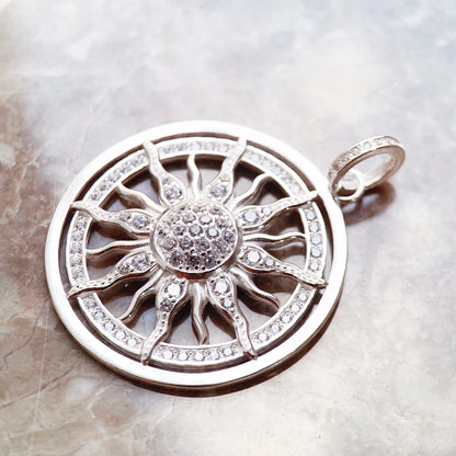 Pendant Amulet Sun White CZ Pave,Fashion 925 Sterling Silver Jewelry Europe Style Accessorie Gift For Men Woman