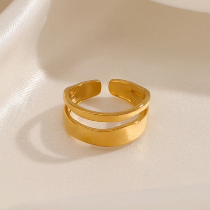 Stainless Steel Irregular Geometric Open Rings for Women Gold Color Texture Couple Wedding Ring Trendy Elegant Aesthetic Jewelry