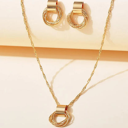 2 PCS Set Multiple Small Circle Pendant Earring Set Gold Plating Link Chain Wedding Party Jewelry Set Silver Color Stud Earring