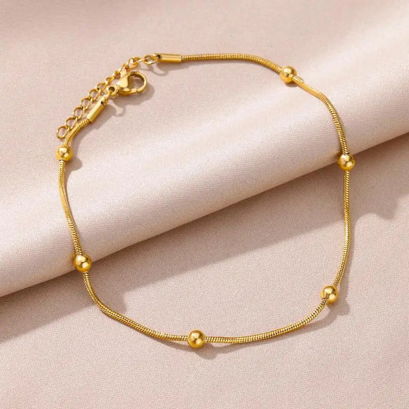 Anklets for Women Stainless Steel Stone Beaded Chain Anklet Summer Beach Accessories Boho Leg Bracelets Jewelry Tobilleras Mujer