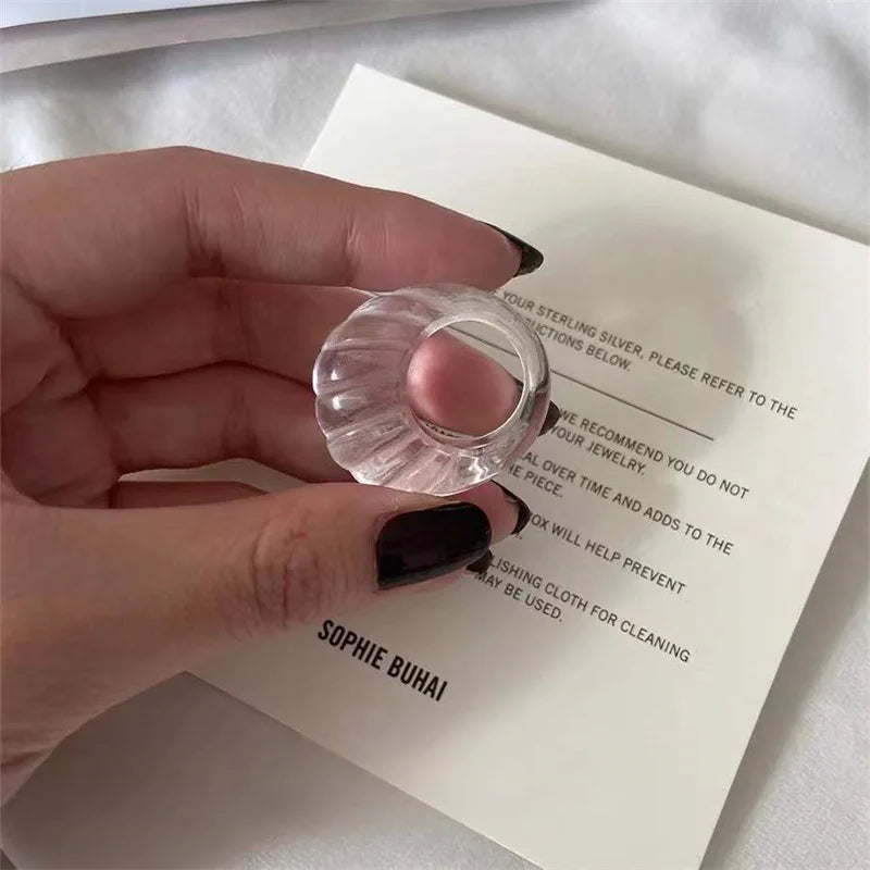 HANGZHI Irregular Wide Large Chunky Rings for Women Vintage Acrylic Resin Autumn Winter Geometric Stacking Wear Finger Jewelry