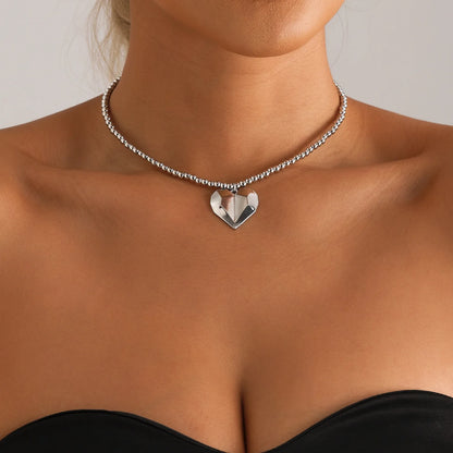 LATS Heart Beaded Necklace Women Boho Crystal Class Gravel Clavicle Chain Cool Y2K Choker Exquisite Fashion Jewelry