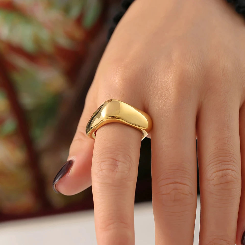 Simple Irregular Square Rings For Women Stainless Steel 18k Gold PVD Plated Waterproof Women's Glossy Ring Couples Jewelry Gift