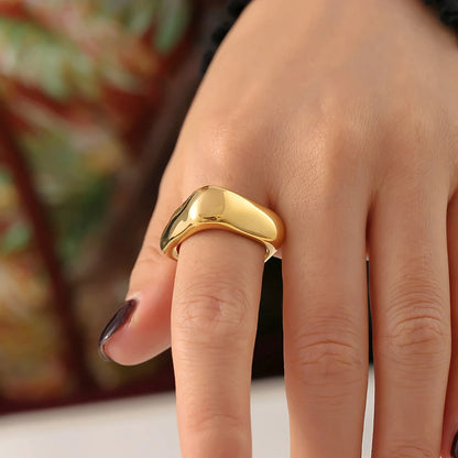 Simple Irregular Square Rings For Women Stainless Steel 18k Gold PVD Plated Waterproof Women's Glossy Ring Couples Jewelry Gift