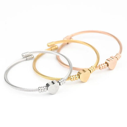 Stainless Steel Bangle For Women Heart Seal Accessories Adjustable Size