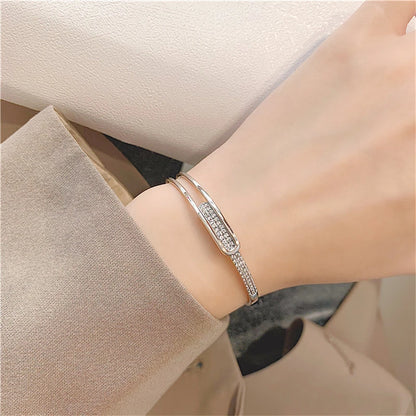 Silver Plated Micro Zircon Open Bangle For Women 2023 Korean Simple Design Hollow Versatile Bracelet Wedding Jewelry Party Gift