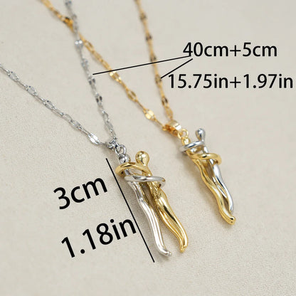 LATS Stainless Steel Couple Hugging Pendant Necklace for Women Men Silver Color Love Chain Good Friend Gifts Fashion Jewelry