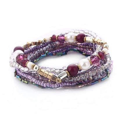 Multilayer Elastic Weave Bracelet Set with Colorful Beads - Bohemian Stackable Bangles for Women - Trendy Jewelry Gift