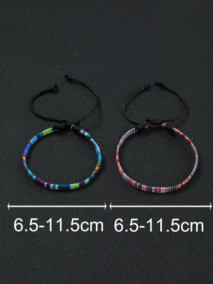 4PCS Summer Bohemian Style Hand-woven Anklets Men and Ladies Couple's Adjustable Anklets Set Beach Leisure
