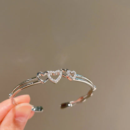 Silver Plated Micro Zircon Open Bangle For Women 2023 Korean Simple Design Hollow Versatile Bracelet Wedding Jewelry Party Gift