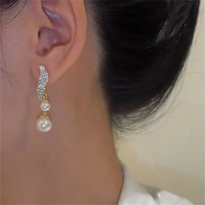 Elegant Lady's Pearl Pendant Earrings Korean Fashion Jewelry Party Student Girl's Simple Accessories Wedding Earrings For Woman