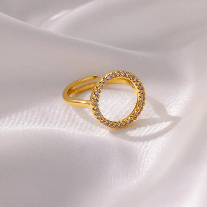 Zircon Cristal Geometric Rings For Women Stainless Steel Gold Color Adjustable Finger Ring Trendy Wedding Luxury Jewerly Gift